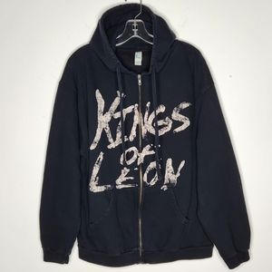 Kings Of Leon Band Hoodie Size XL Zip Spellout Crown Black Red Unisex Rock KOL
